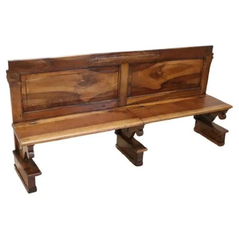 Ancient solid walnut bench from the Empire era