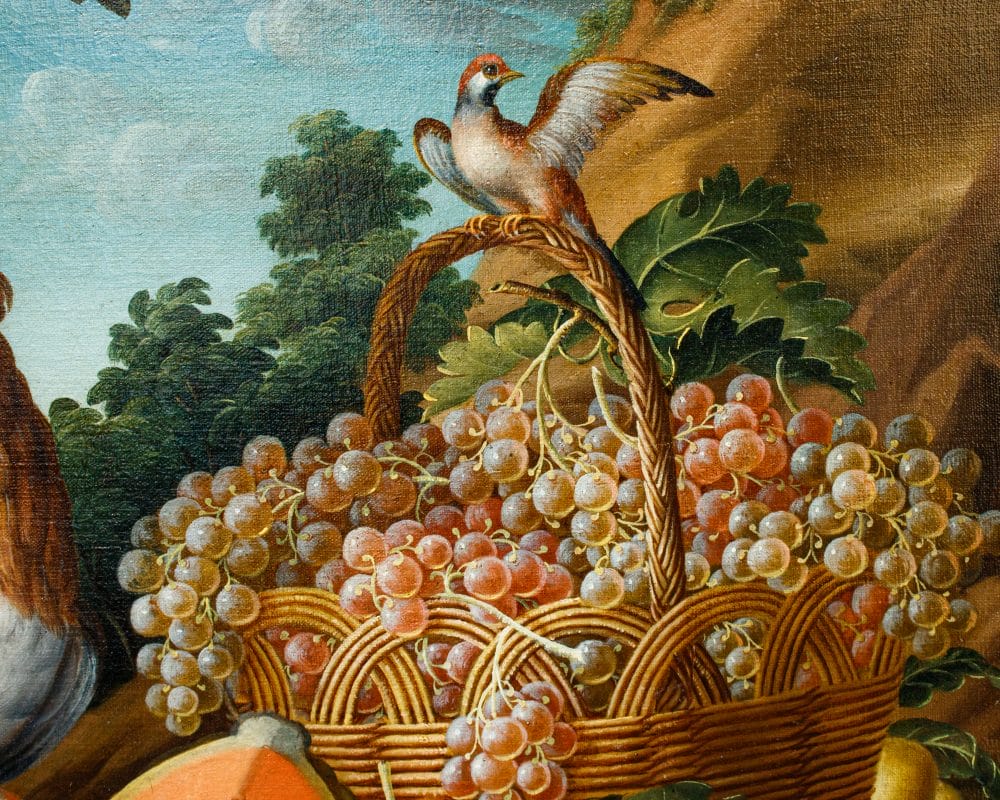 Francesco Malagoli Modena early 1776th century news in XNUMX Still lifes with grapes fruit flowers mushrooms vegetables and animals within landscapes Online Sale of Antiques Modern Antiques and Design...