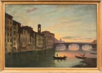Pittore italiano (XIX sec.) – Firenze, veduta del Lungarno presso il ponte Santa Trinita.